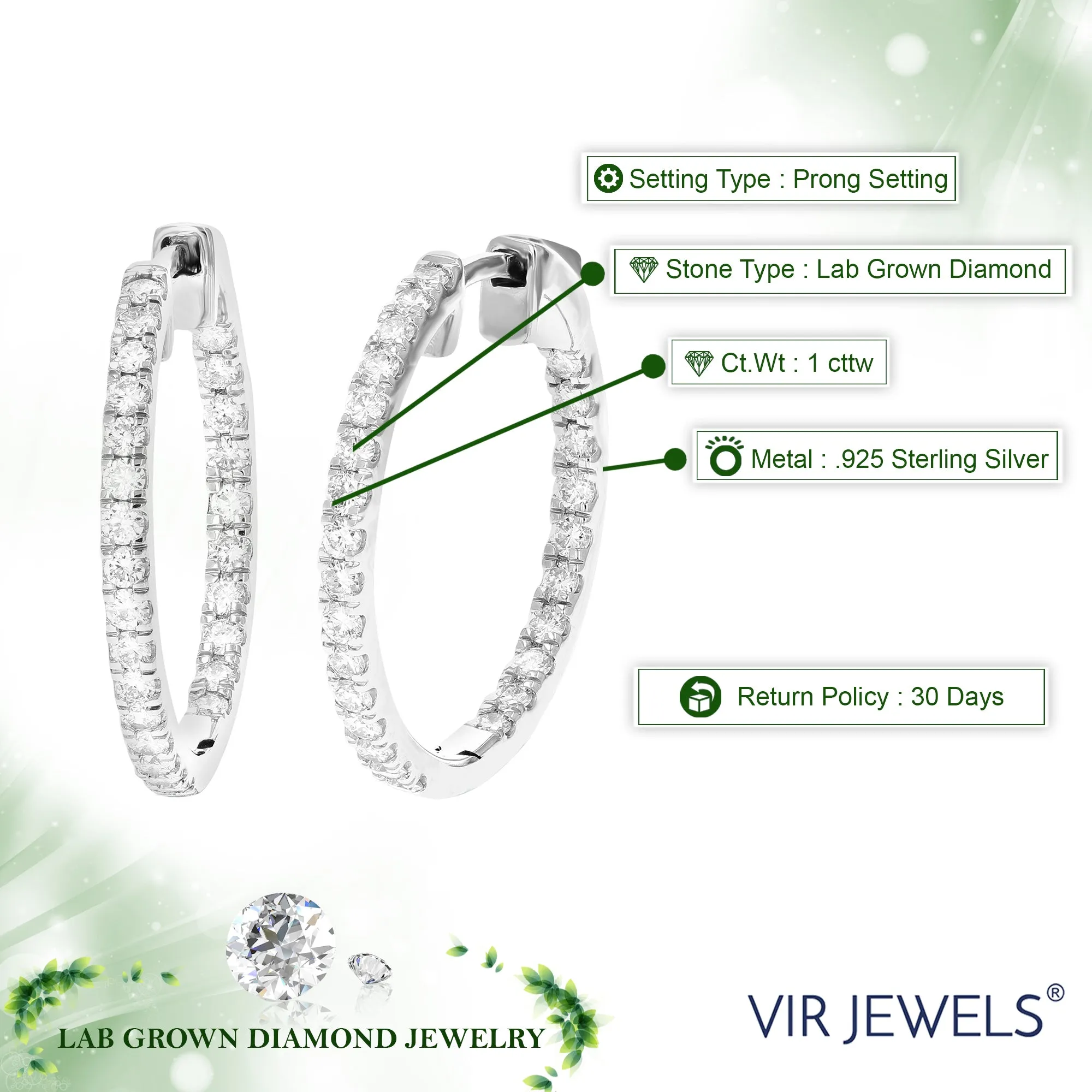 1 cttw Lab Grown Diamond Inside Out Hoop Earrings Sterling Silver