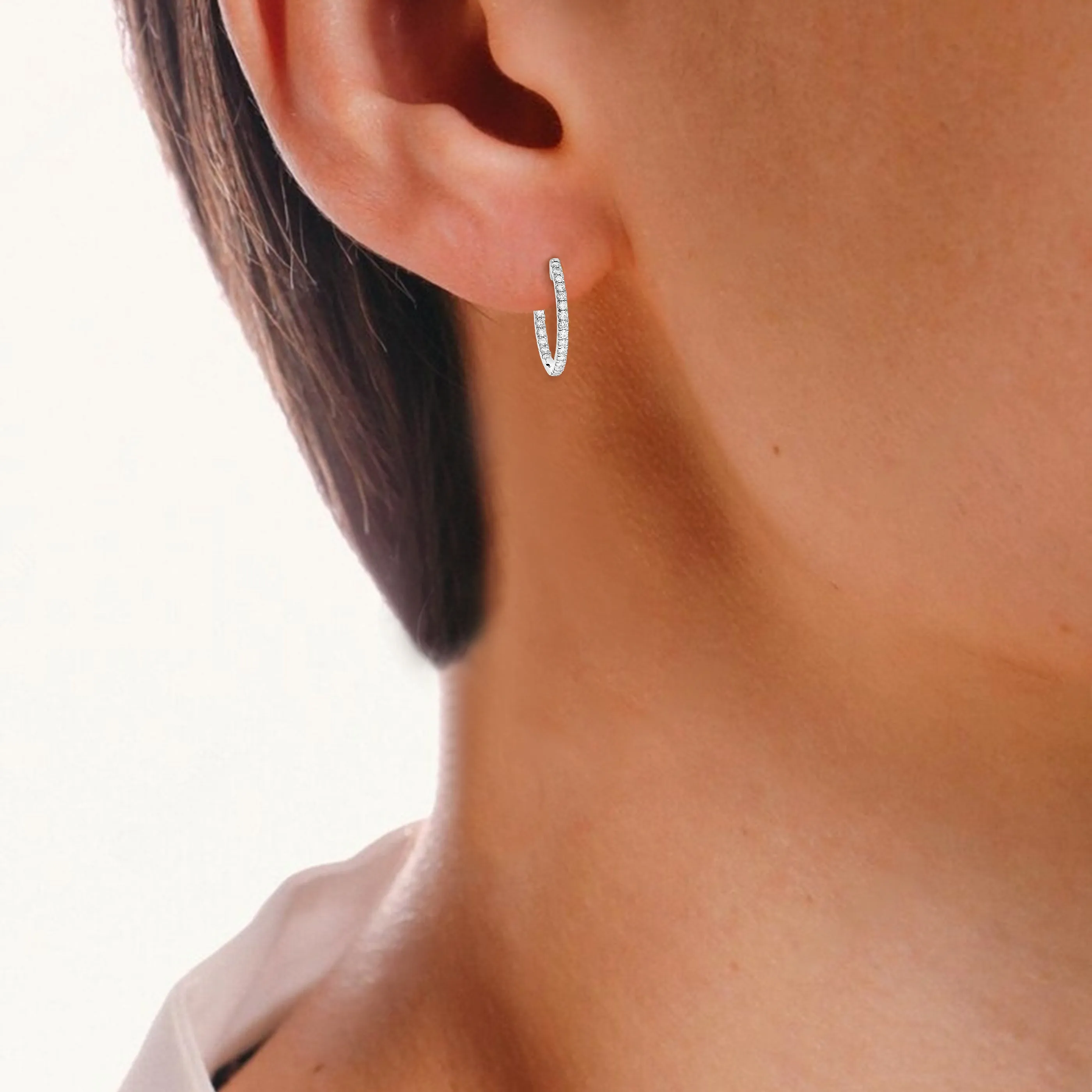 1 cttw Lab Grown Diamond Inside Out Hoop Earrings Sterling Silver