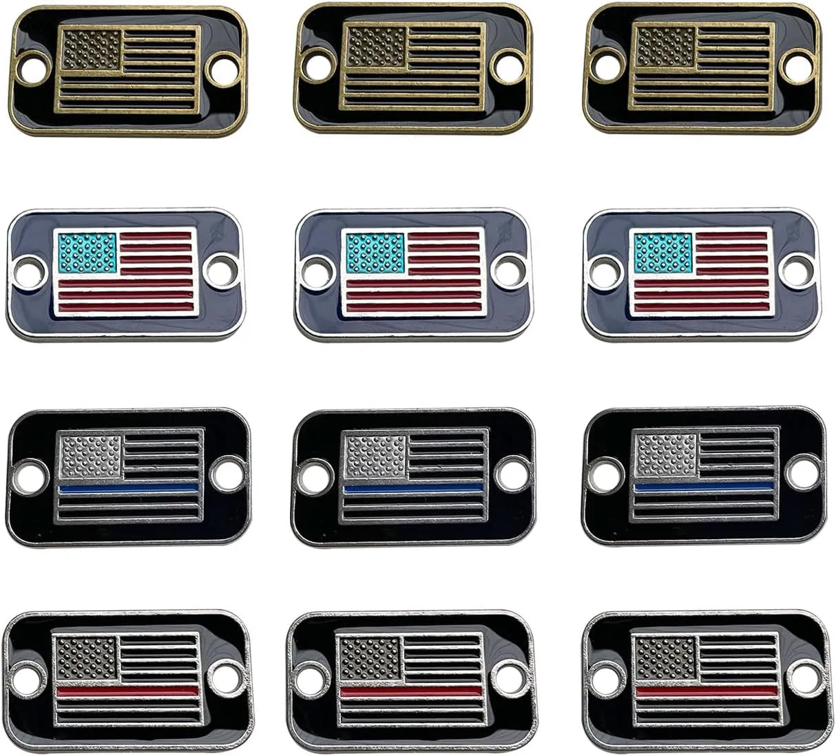 12 Pcs US Flag Rectangular Paracord Bracelet Accessories or Shoe Shoelace Decoration Zinc Alloy Rectangle with Rounded Corners 2 Holes