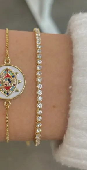 14k Gold Plated Gem Tennis Slider Bracelet: Gold