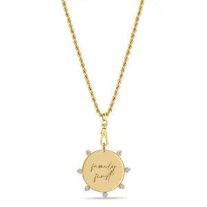 14k Medium family first Disc with Prong Diamonds Rope Chain Necklace