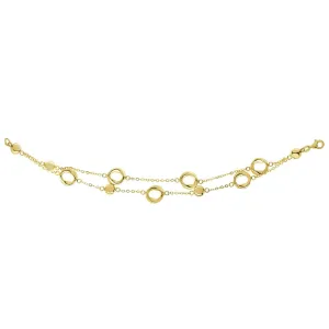 14k Yellow Gold Round Puff Charms On Double Strand Piatto Bracelet, 7.25"