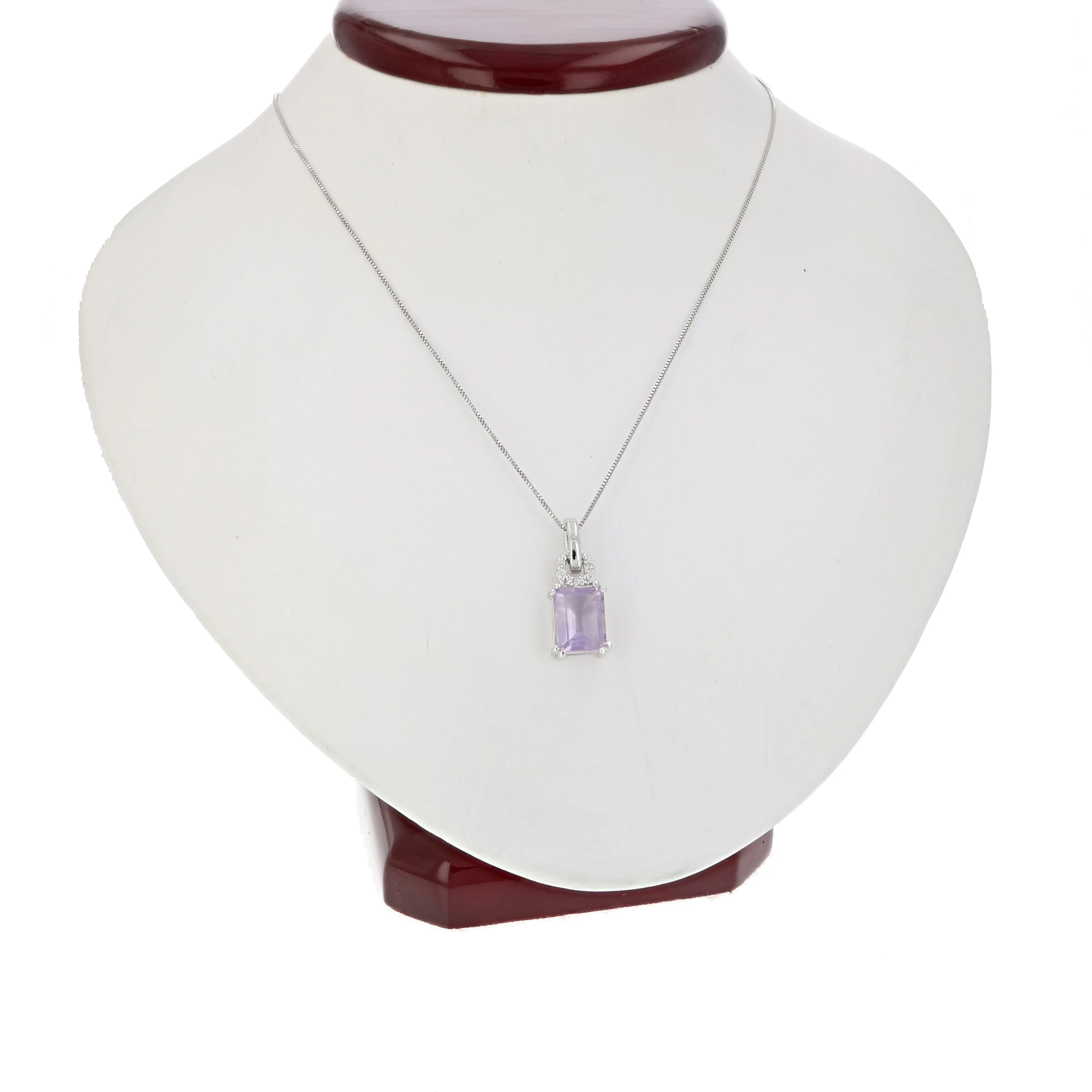 1.60 cttw Pendant Necklace, Purple Amethyst Emerald Shape Pendant Necklace for Women in .925 Sterling Silver with Rhodium, 18 Inch Chain, Prong Setting