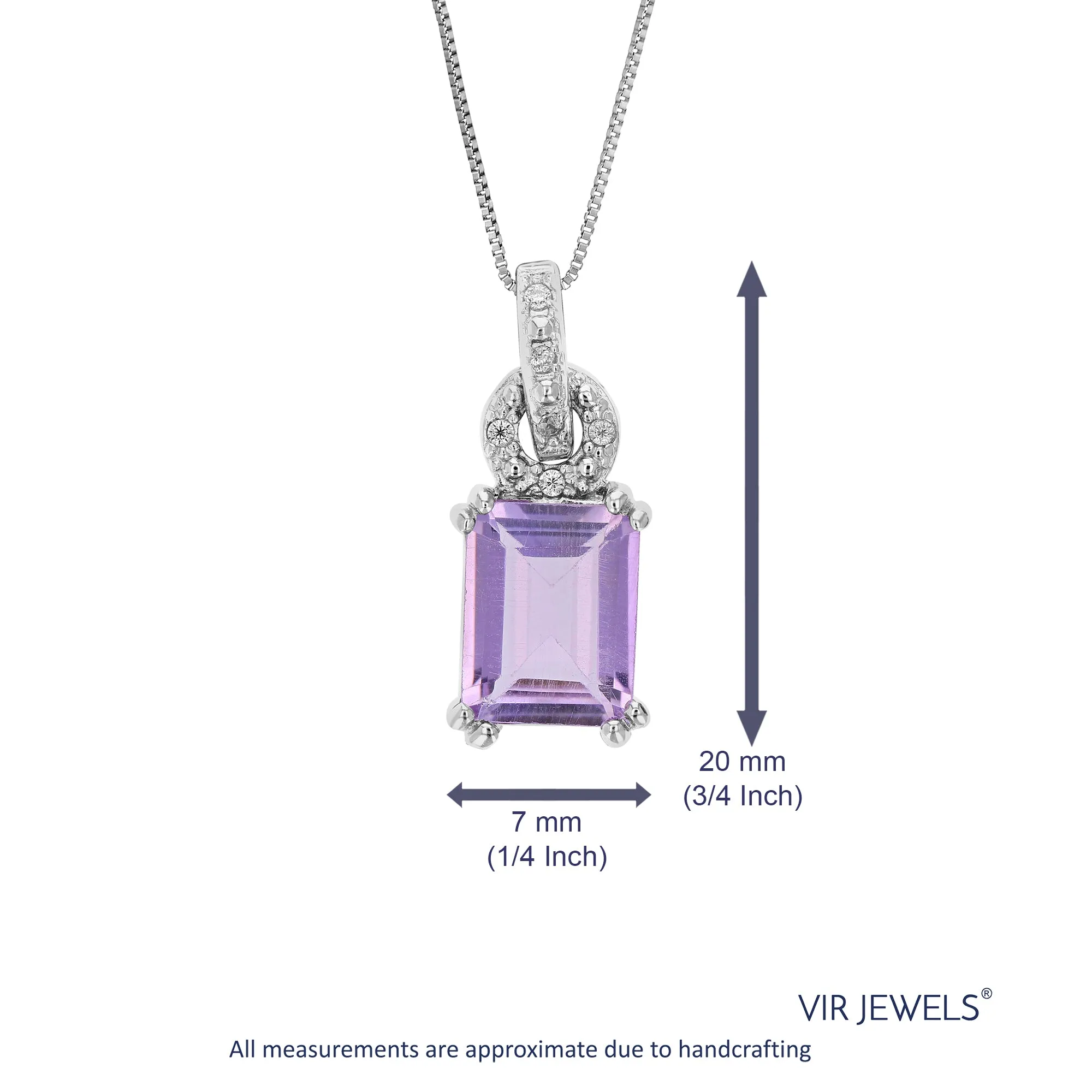 1.60 cttw Pendant Necklace, Purple Amethyst Emerald Shape Pendant Necklace for Women in .925 Sterling Silver with Rhodium, 18 Inch Chain, Prong Setting