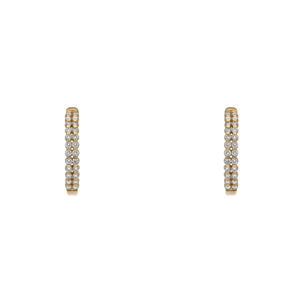 18ct Yellow Gold 2 Row Diamond Hoop Earrings