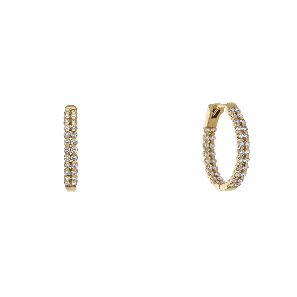 18ct Yellow Gold 2 Row Diamond Hoop Earrings