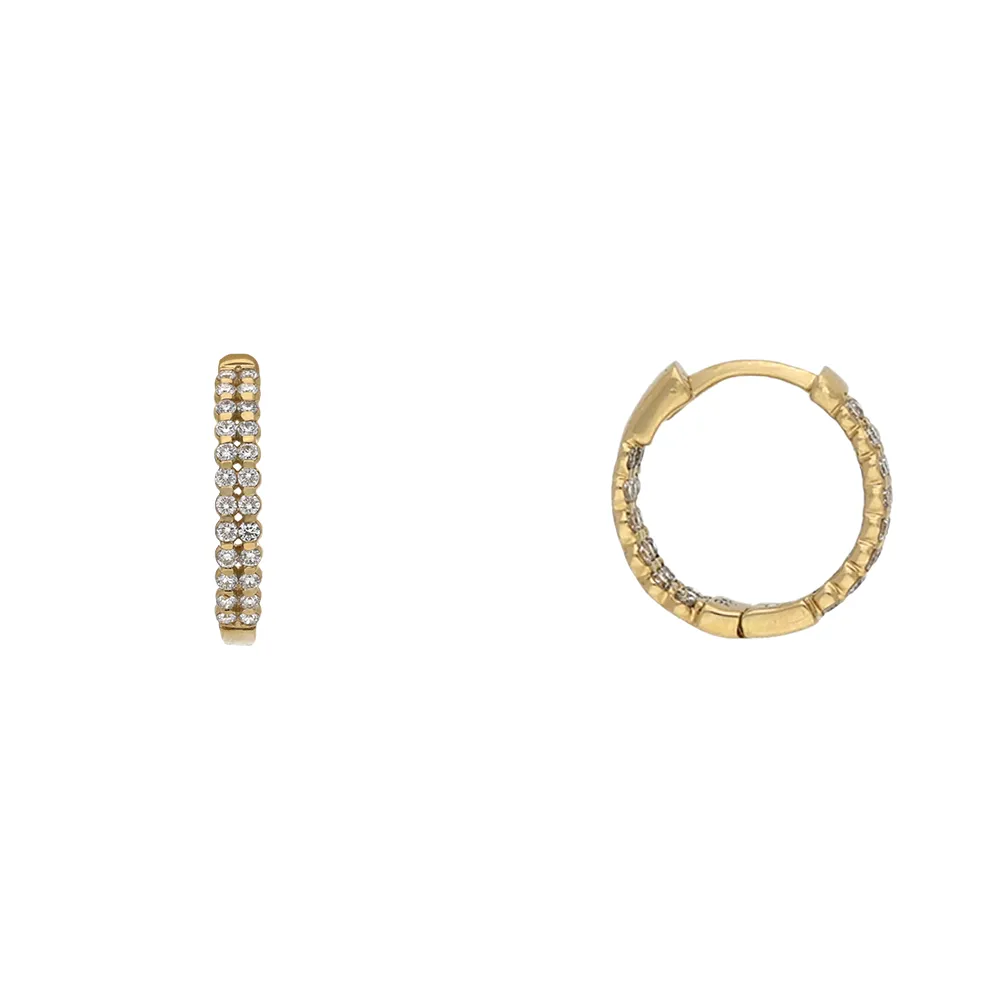 18ct Yellow Gold 2 Row Diamond Hoop Earrings