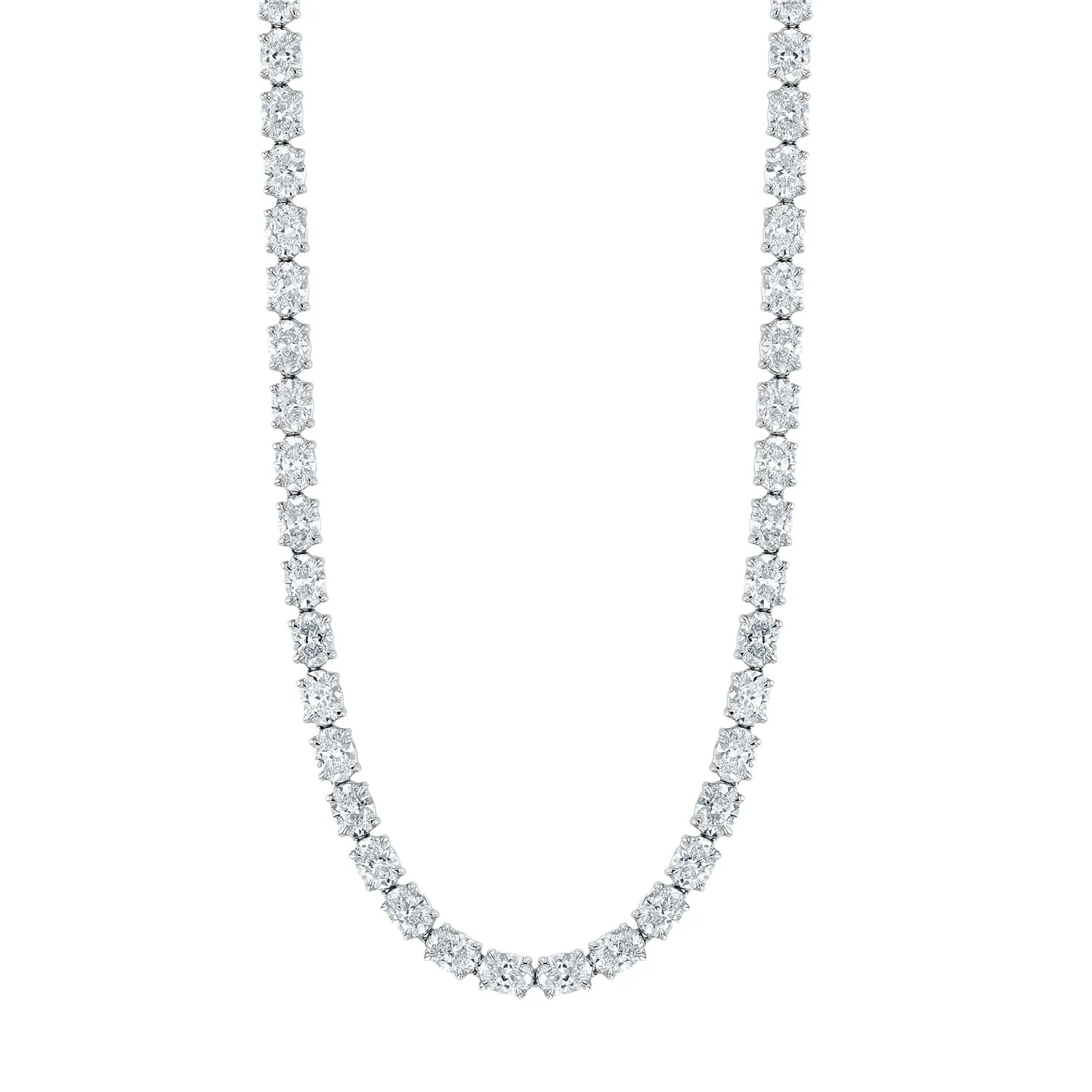 18K White Gold 16" East West Oval-Cut Diamond Tennis Necklace, 14.7ct G-H, SI1-SI2