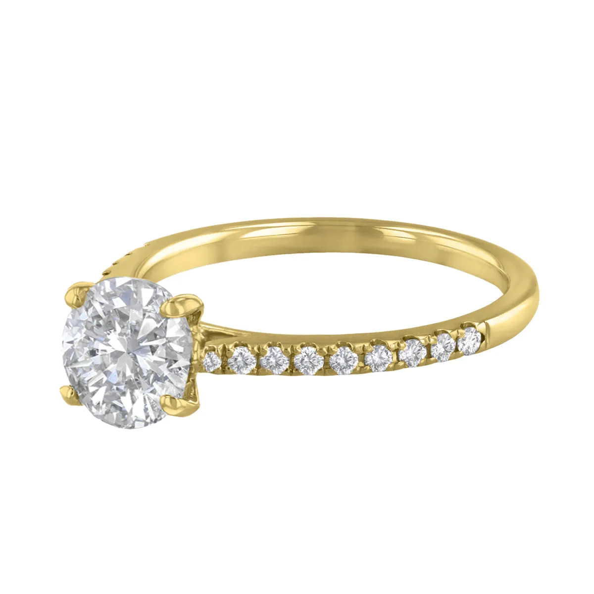 2-00ct Poppy Shoulder Set Round Brilliant Cut Diamond Solitaire Engagement Ring | 18ct-Yellow-Gold