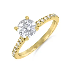 2-00ct Poppy Shoulder Set Round Brilliant Cut Diamond Solitaire Engagement Ring | 18ct-Yellow-Gold