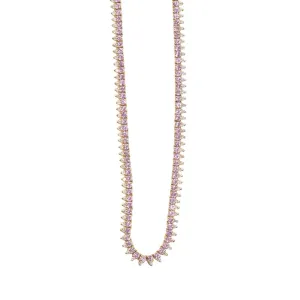3ctw Pink Sapphire and Diamond Collar Tennis Necklace in 14k Yellow Gold