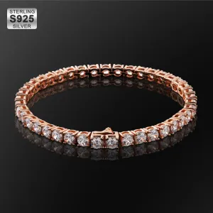 4mm Silver CZ Diamond Tennis Bracelet for Men in Rose Gold KRKC