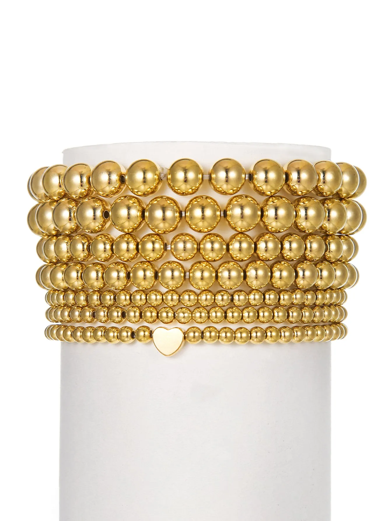 6pcs/set Heart Decor Gold-tone Beaded Bracelet Creative Jewelry Stackable