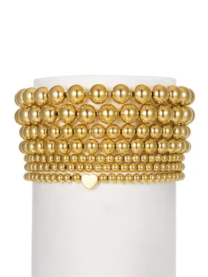 6pcs/set Heart Decor Gold-tone Beaded Bracelet Creative Jewelry Stackable