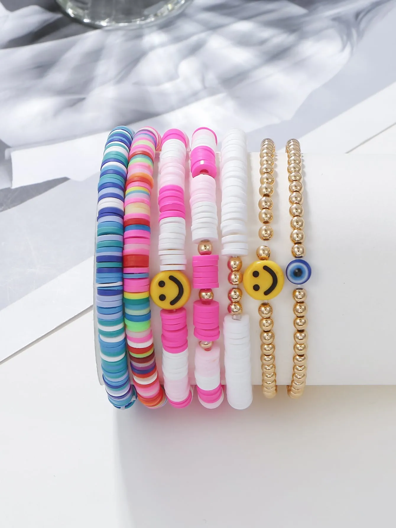 7pcs Expression Decor Flat Beads Beaded Bracelet Women Bracelet Stackable