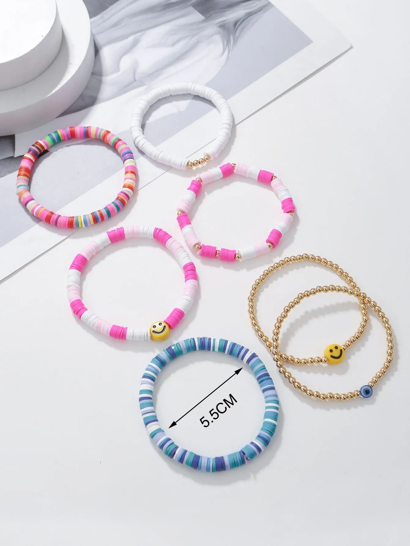 7pcs Expression Decor Flat Beads Beaded Bracelet Women Bracelet Stackable