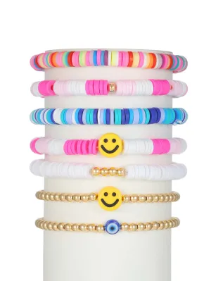 7pcs Expression Decor Flat Beads Beaded Bracelet Women Bracelet Stackable