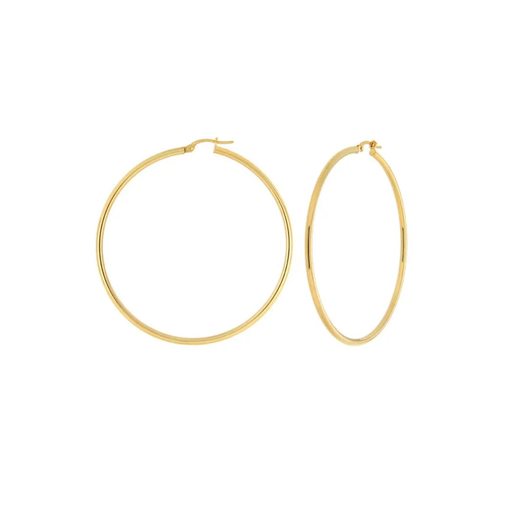 9ct Yellow Gold Hoop Earrings – 2mm Tube Diameter