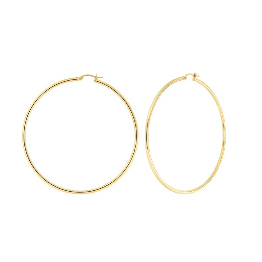 9ct Yellow Gold Hoop Earrings – 2mm Tube Diameter