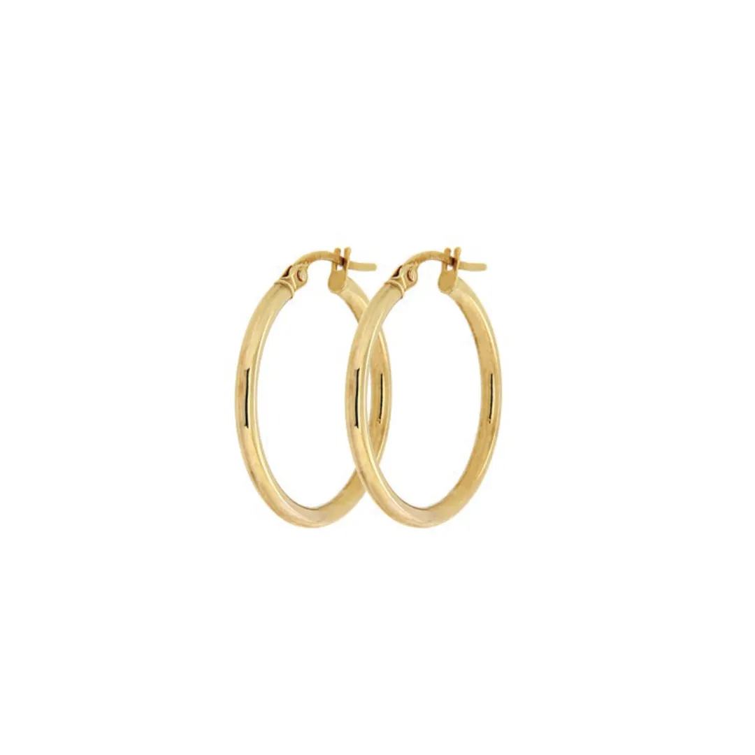 9ct Yellow Gold Hoop Earrings – 2mm Tube Diameter