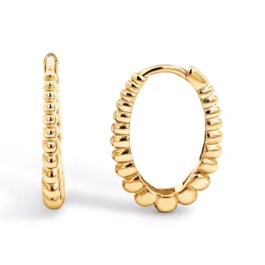 9ct Yellow Gold Ridged Ball Oval Hoop Earrings