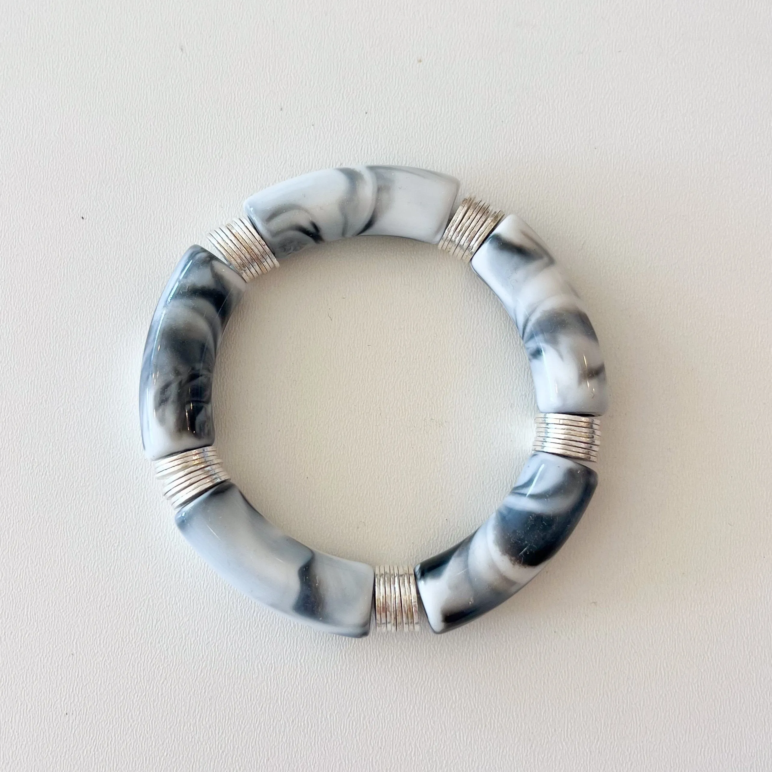 Acrylic   Gold Bamboo Bracelet: Marble   Silver
