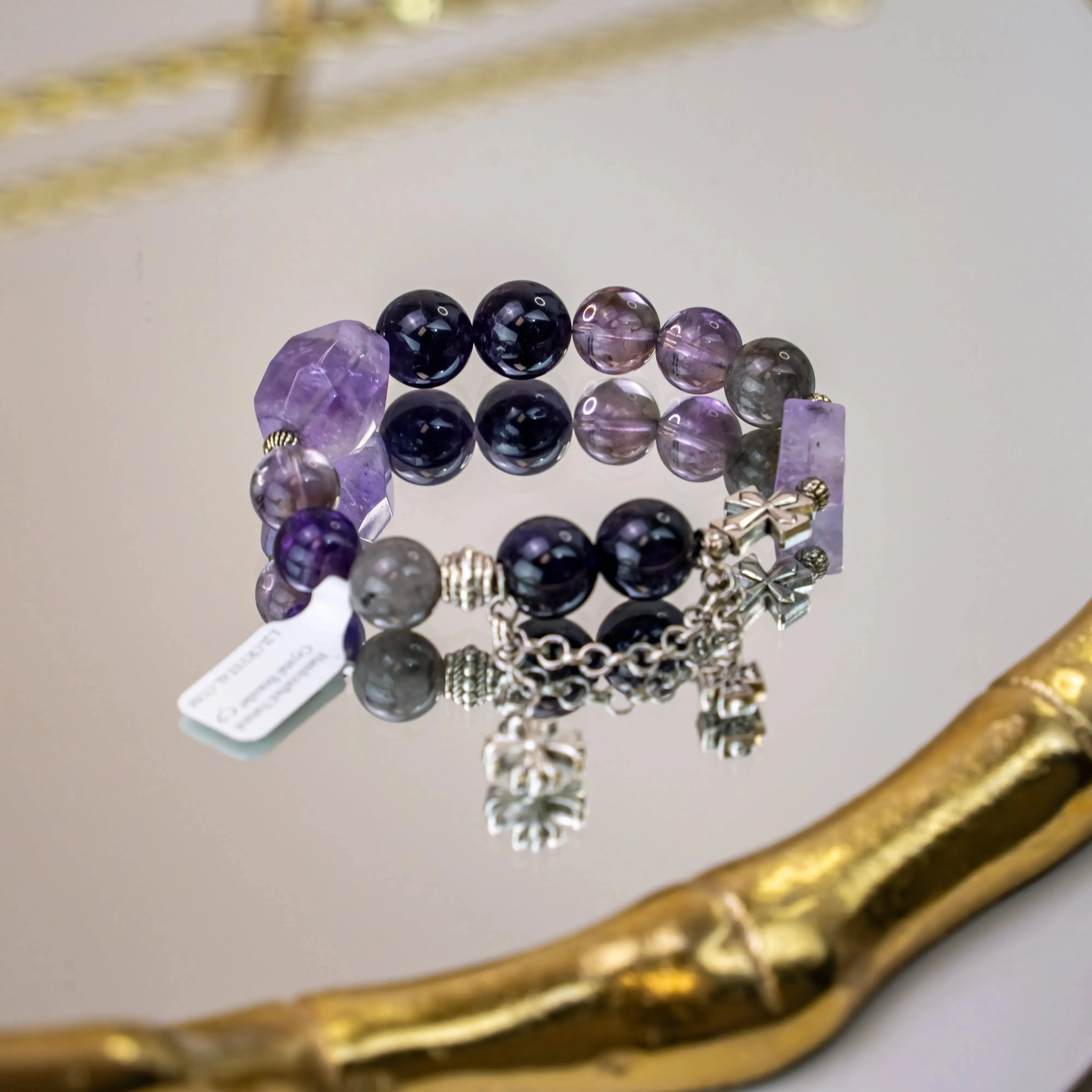 Amethyst Herkimer Diamond Chrome Hearts Bracelet