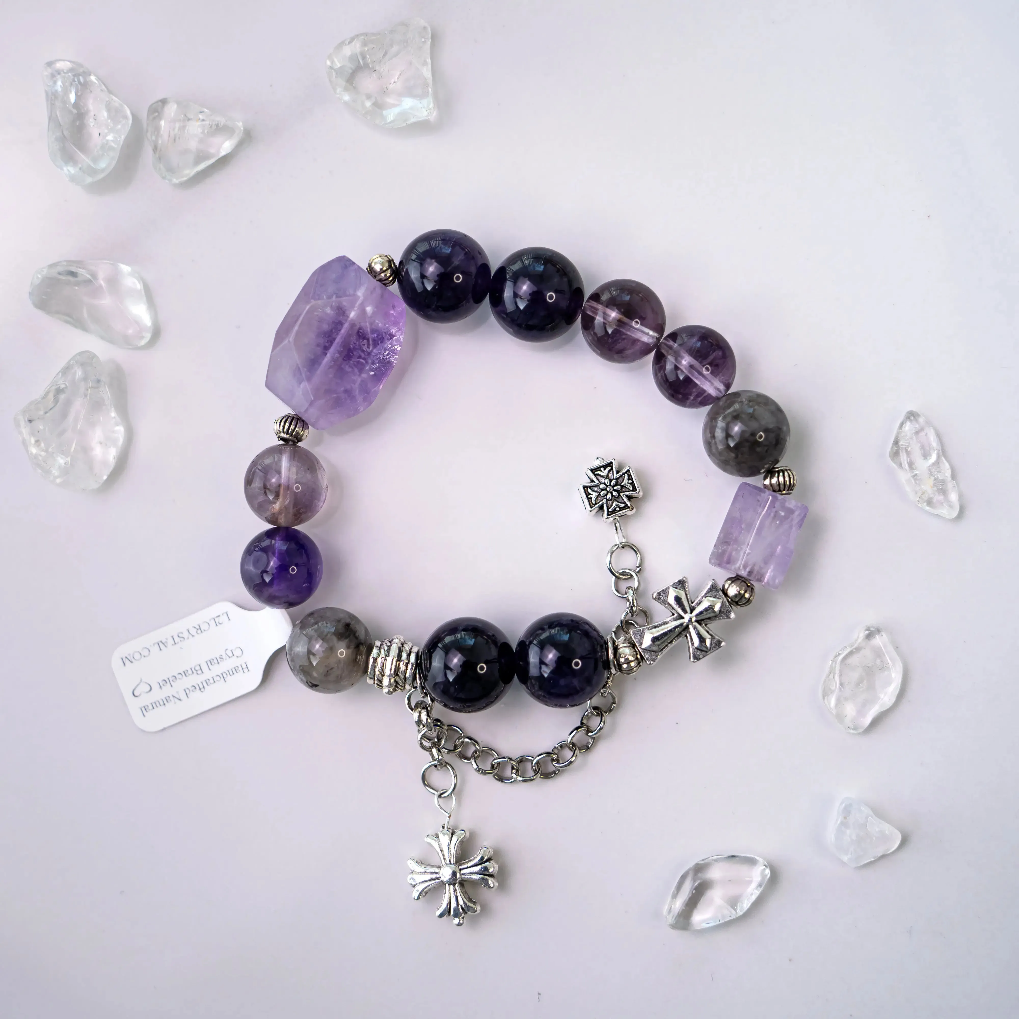 Amethyst Herkimer Diamond Chrome Hearts Bracelet