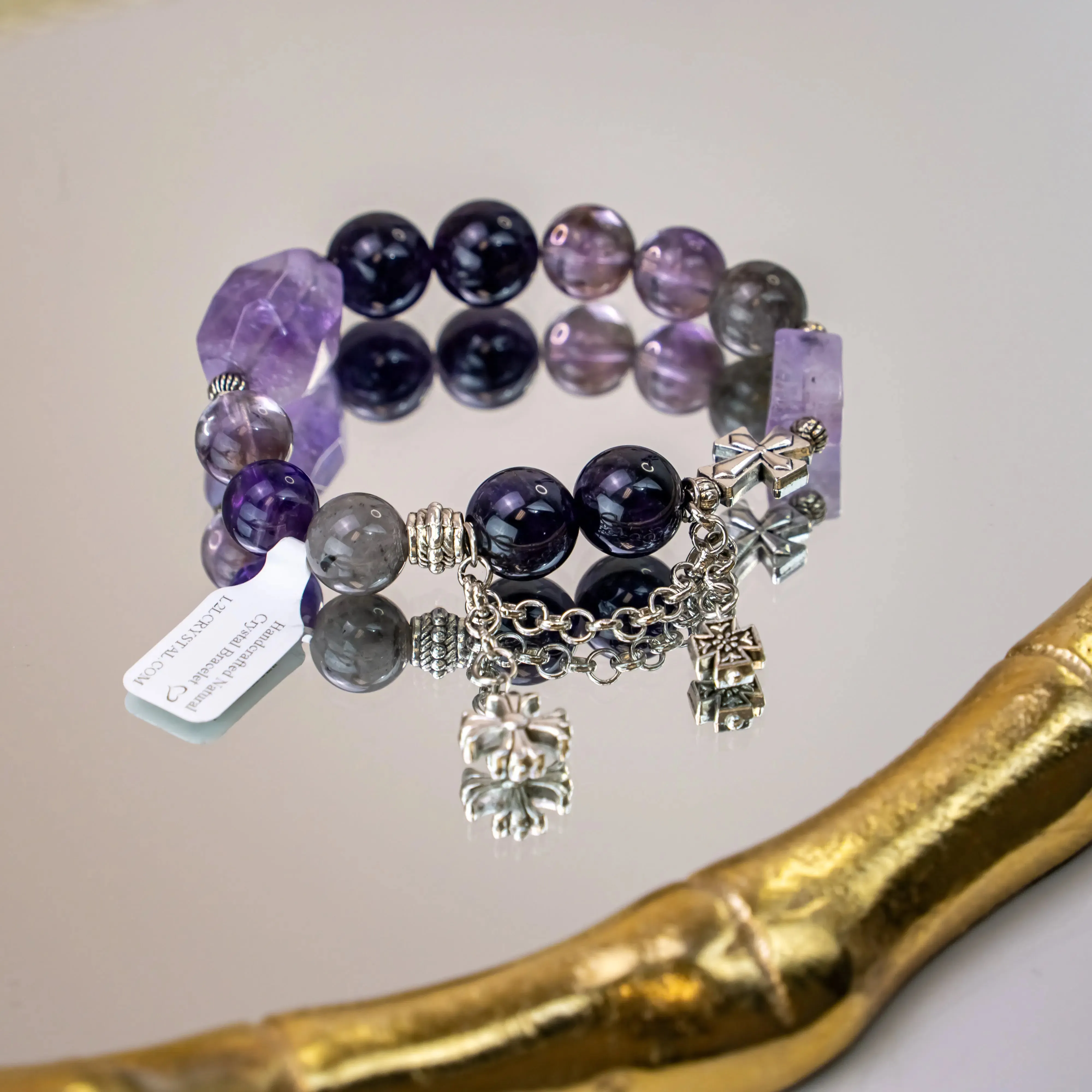 Amethyst Herkimer Diamond Chrome Hearts Bracelet