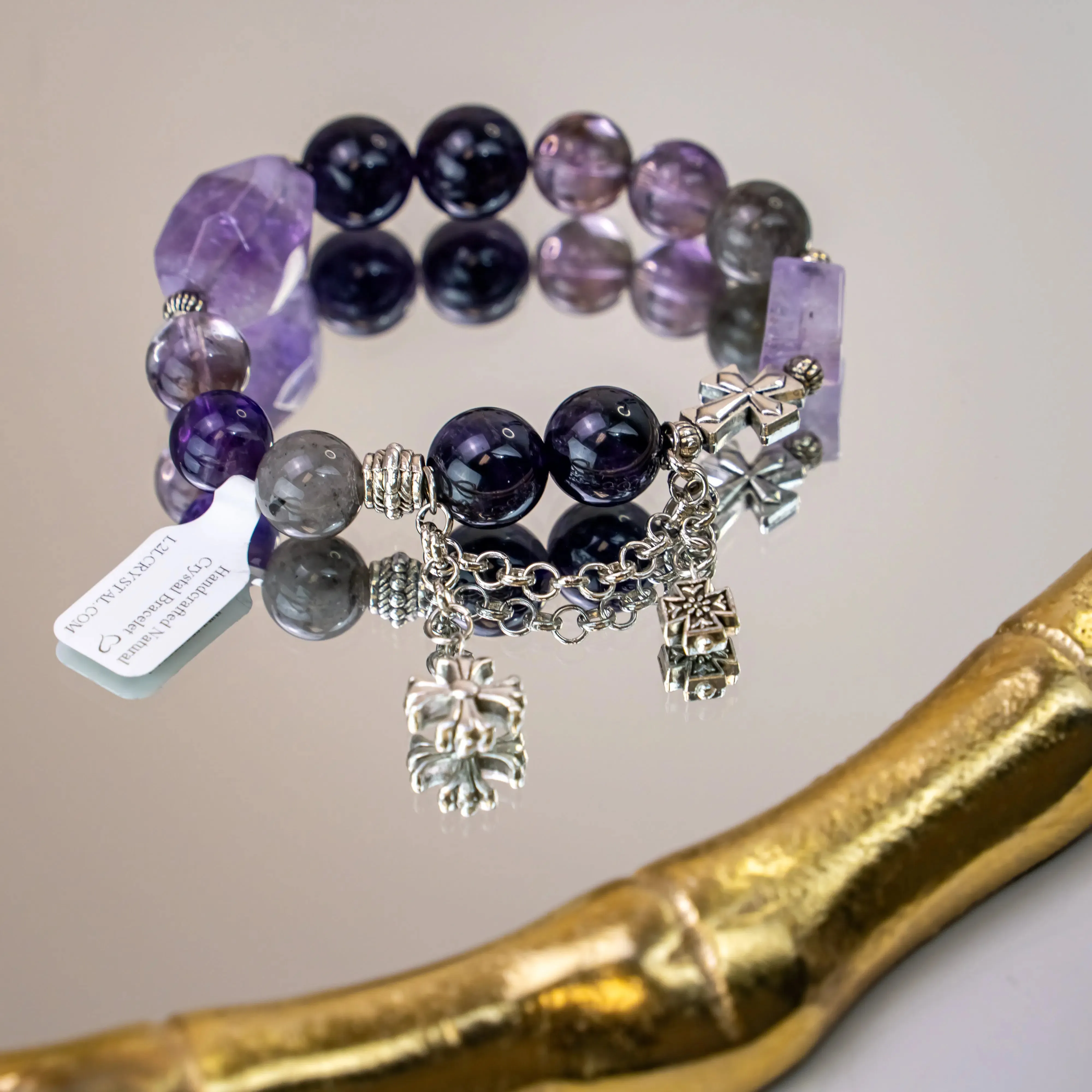 Amethyst Herkimer Diamond Chrome Hearts Bracelet