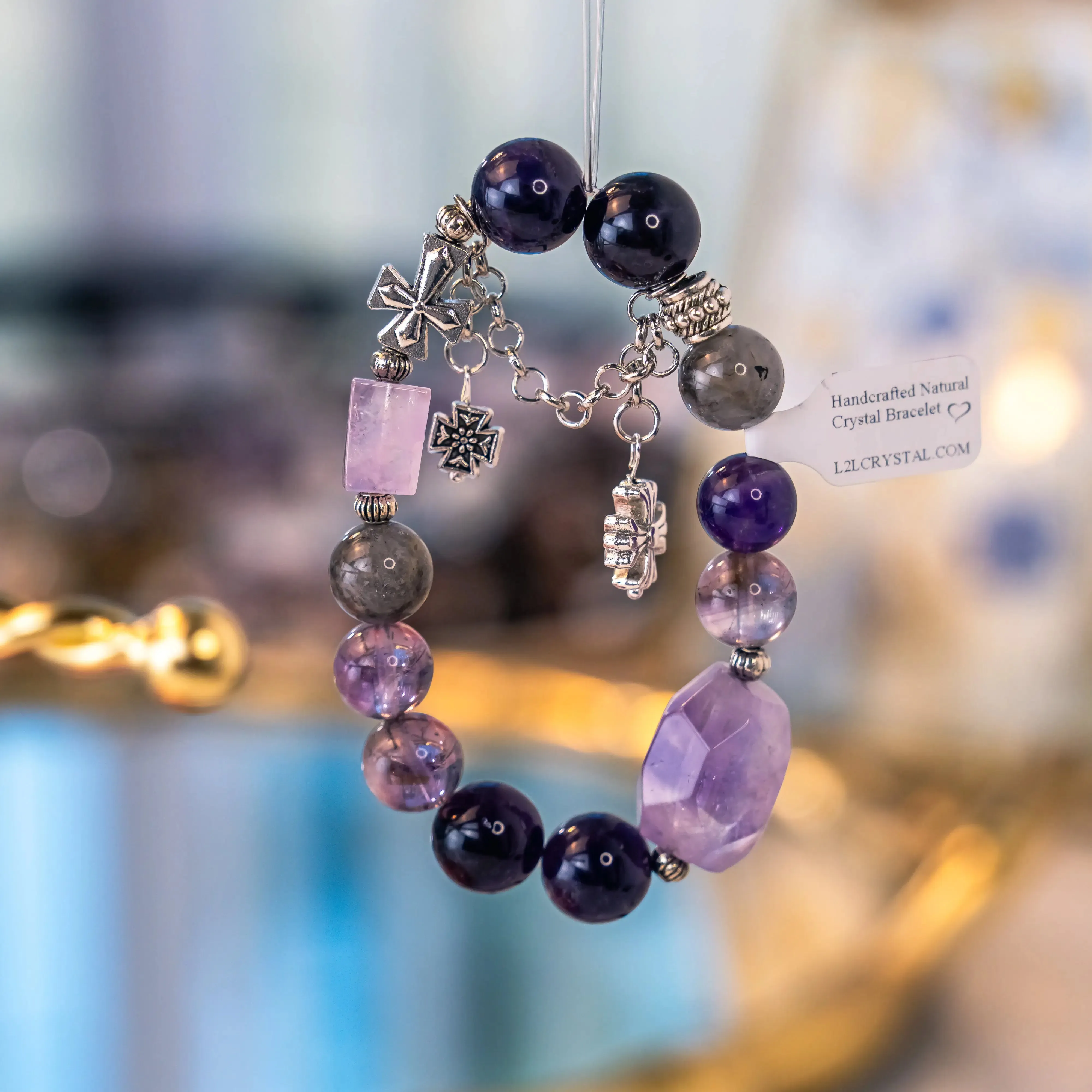 Amethyst Herkimer Diamond Chrome Hearts Bracelet
