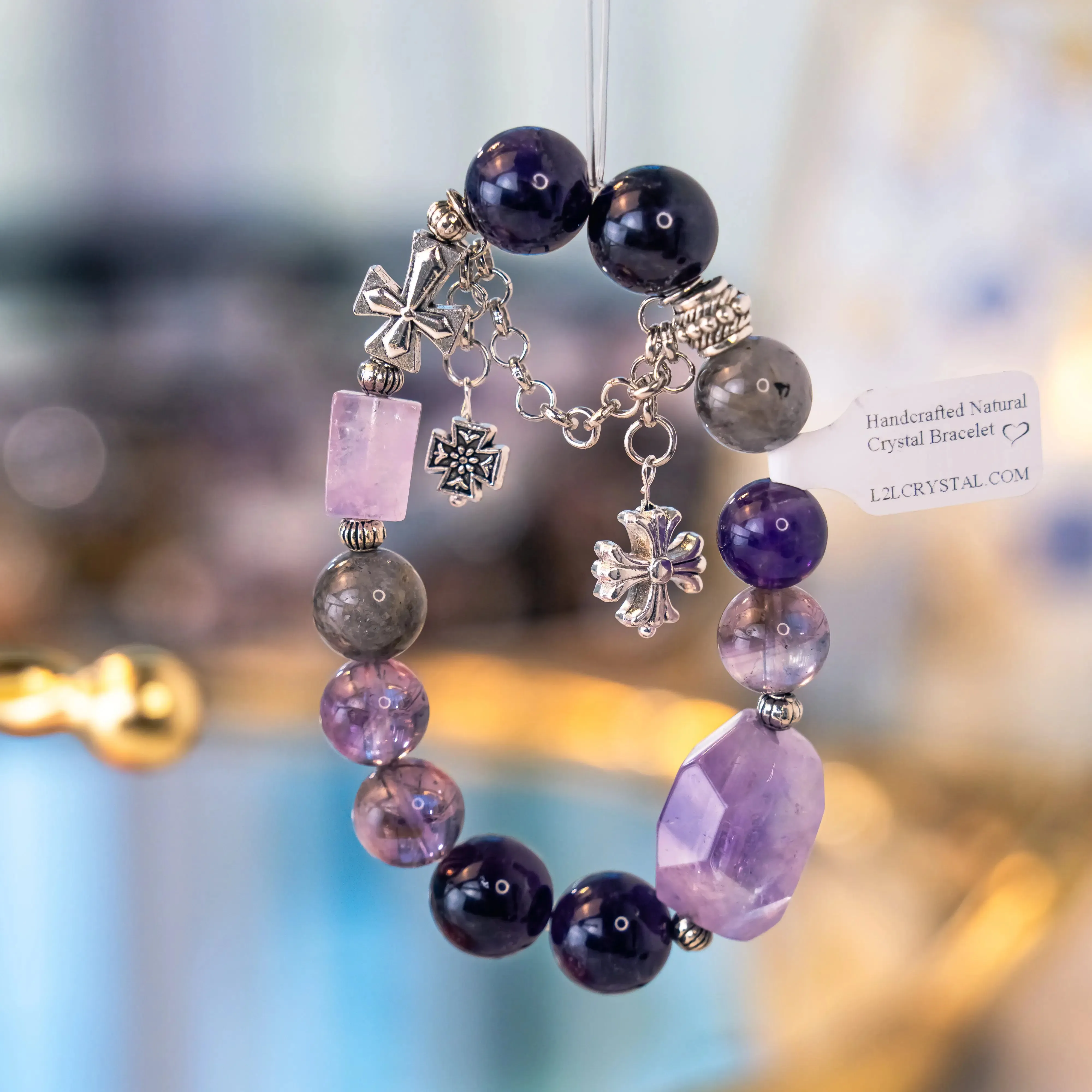 Amethyst Herkimer Diamond Chrome Hearts Bracelet