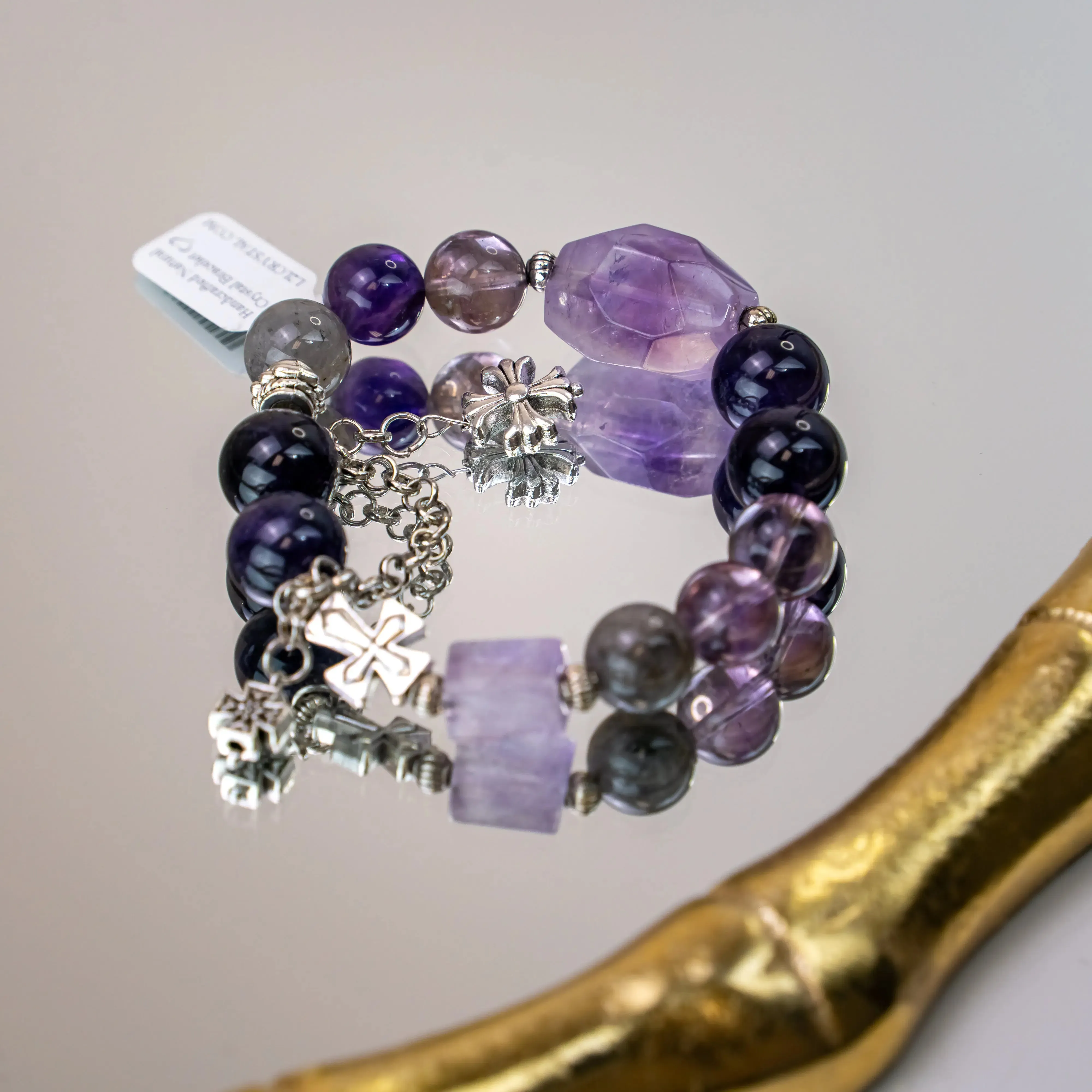 Amethyst Herkimer Diamond Chrome Hearts Bracelet