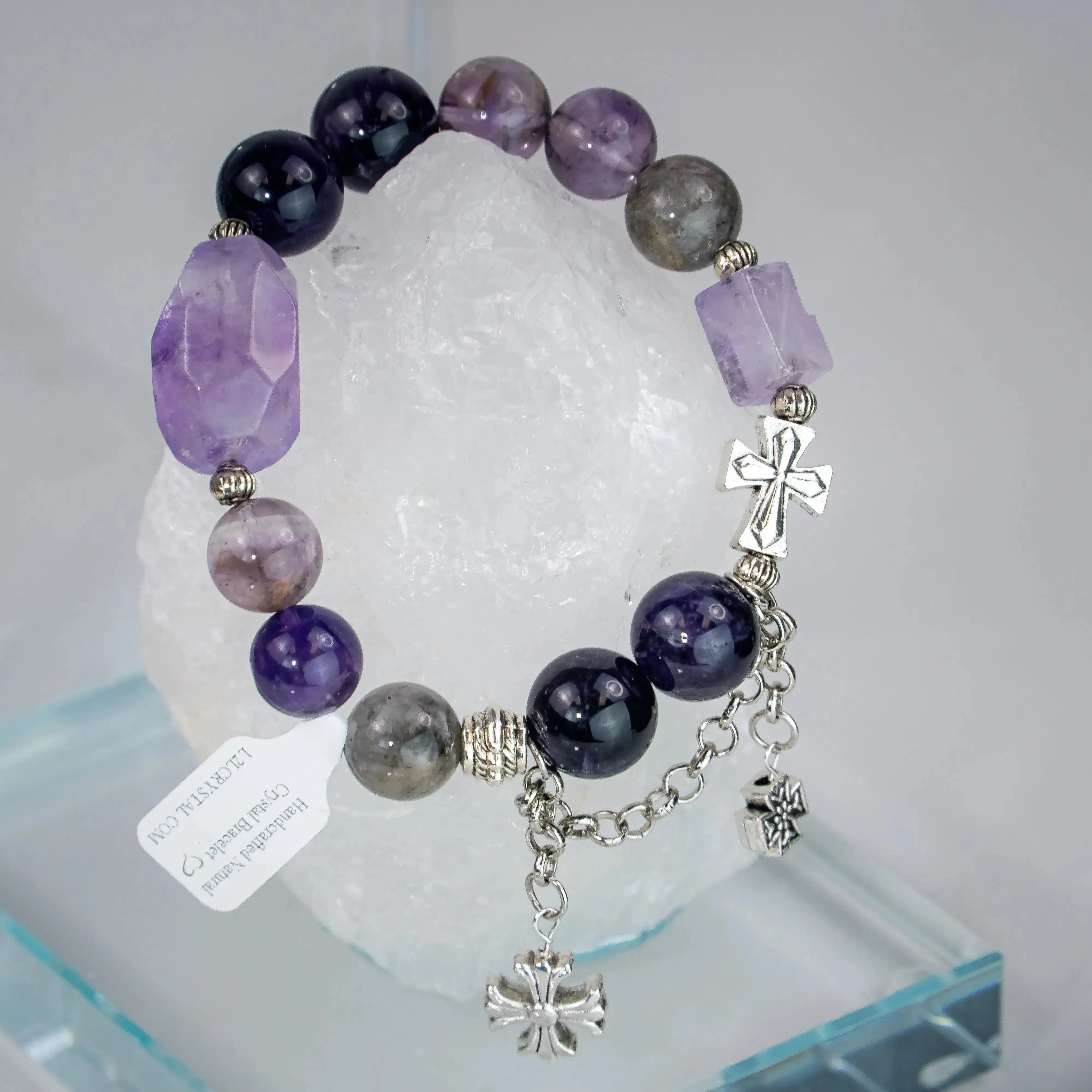 Amethyst Herkimer Diamond Chrome Hearts Bracelet