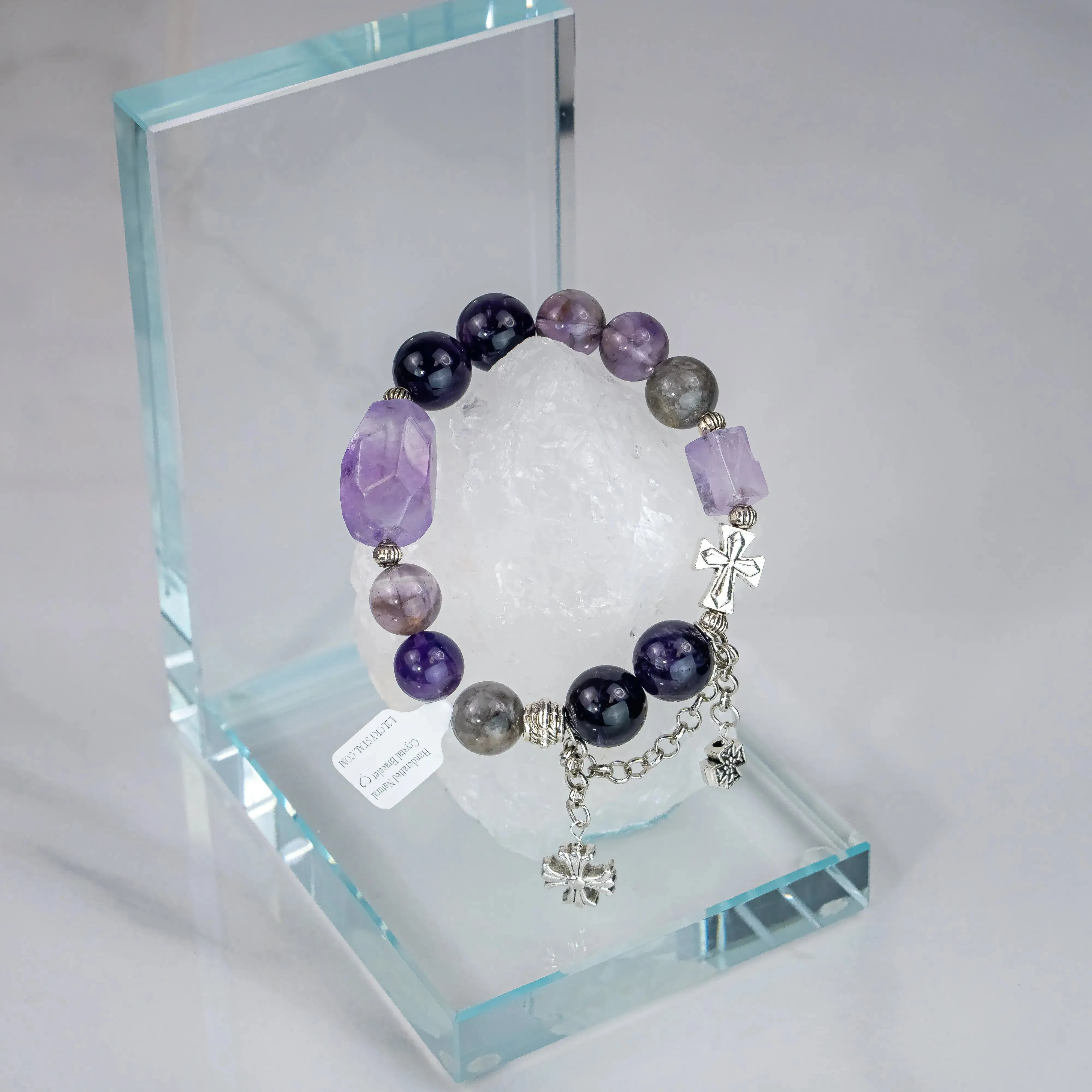 Amethyst Herkimer Diamond Chrome Hearts Bracelet