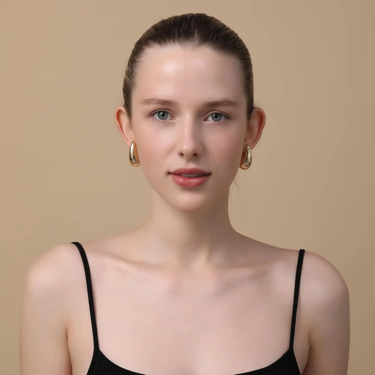 Apsvo Chunky Gold Hoop Earrings for Women, Dupes Earrings Lightweight Waterdrop Hollow Open Hoops, Hypoallergenic Gold Plated Earrings Fashion Jewelry
