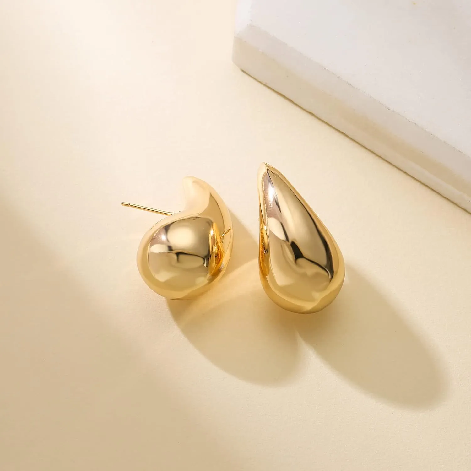 Apsvo Chunky Gold Hoop Earrings for Women, Dupes Earrings Lightweight Waterdrop Hollow Open Hoops, Hypoallergenic Gold Plated Earrings Fashion Jewelry