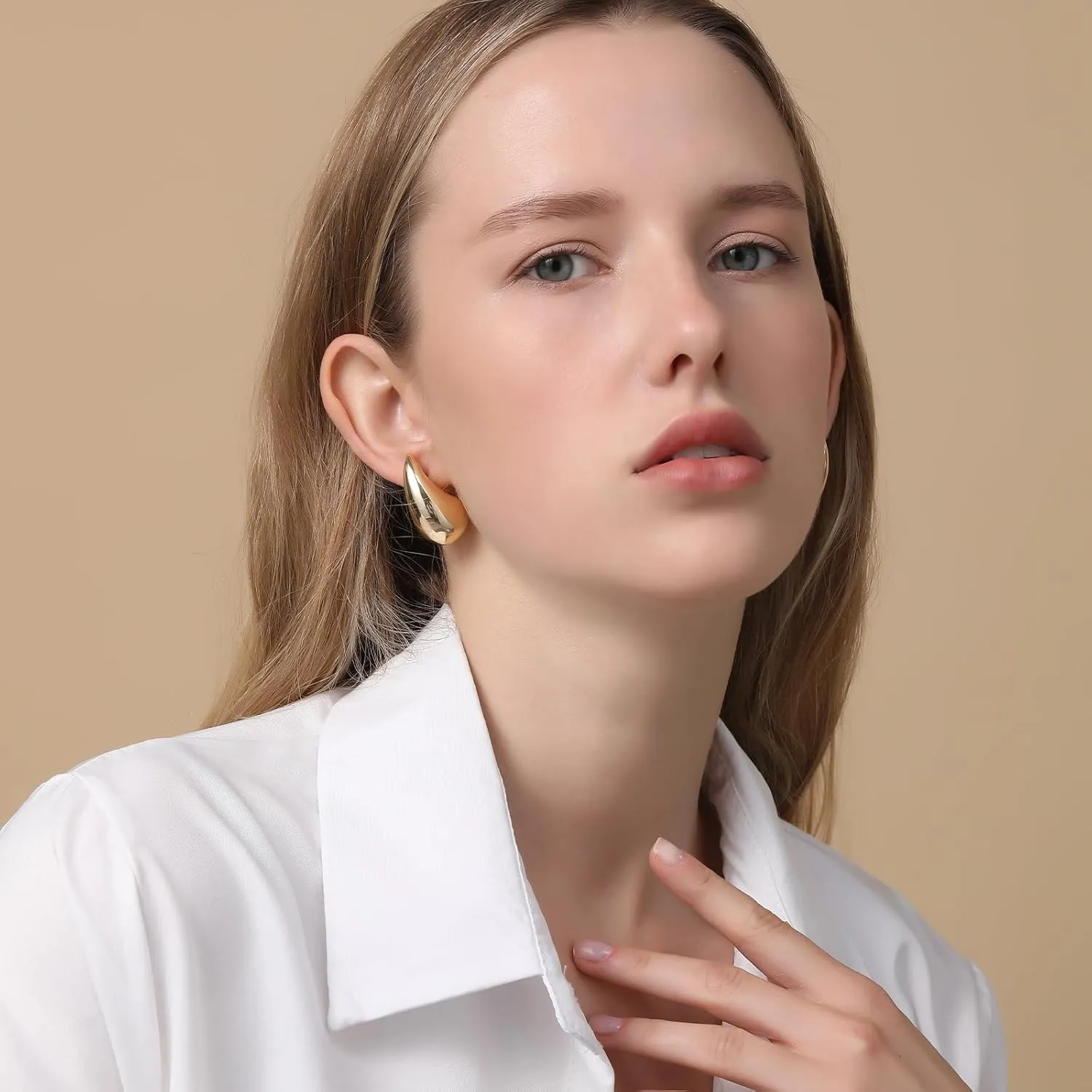 Apsvo Chunky Gold Hoop Earrings for Women, Dupes Earrings Lightweight Waterdrop Hollow Open Hoops, Hypoallergenic Gold Plated Earrings Fashion Jewelry