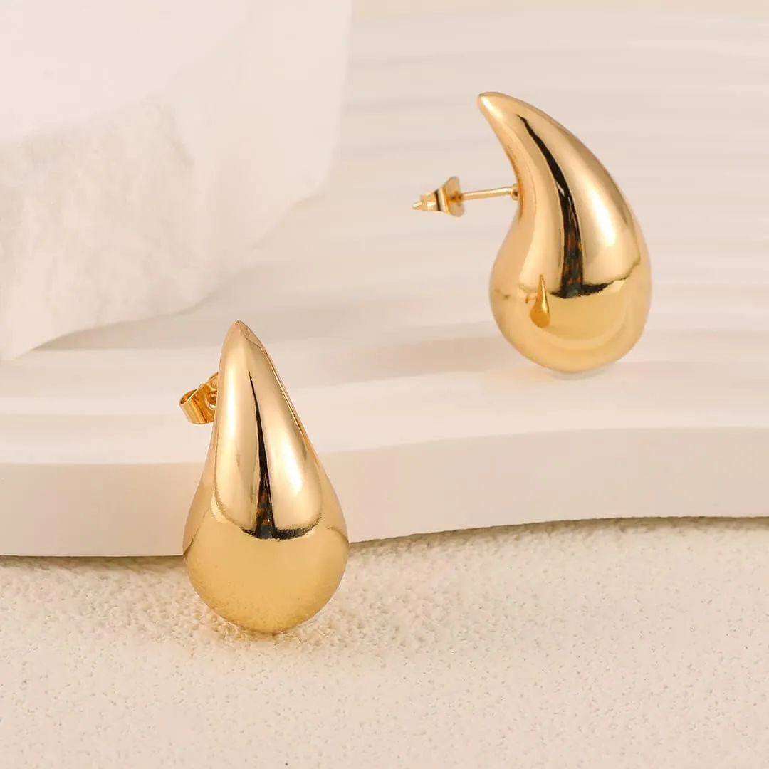 Apsvo Chunky Gold Hoop Earrings for Women, Dupes Earrings Lightweight Waterdrop Hollow Open Hoops, Hypoallergenic Gold Plated Earrings Fashion Jewelry