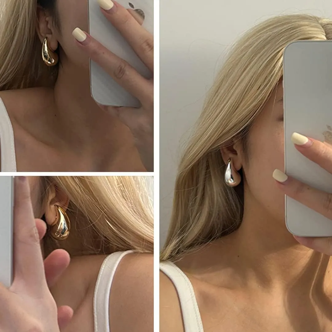 Apsvo Chunky Gold Hoop Earrings for Women, Dupes Earrings Lightweight Waterdrop Hollow Open Hoops, Hypoallergenic Gold Plated Earrings Fashion Jewelry