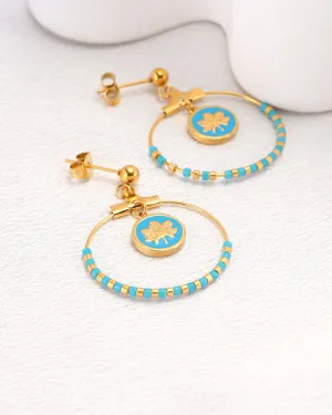 Azura Blue Gold Leaf and Bead Earrings