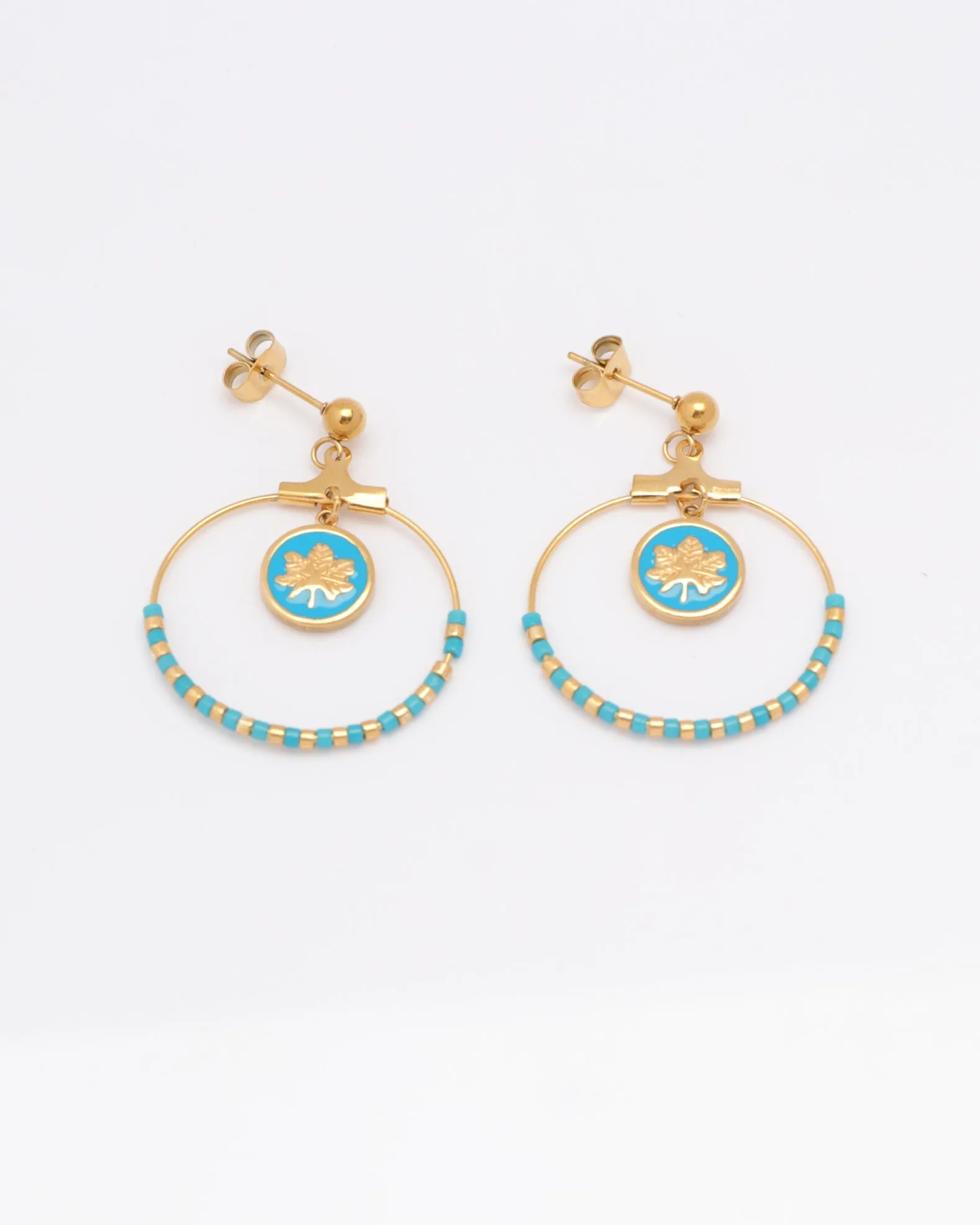 Azura Blue Gold Leaf and Bead Earrings