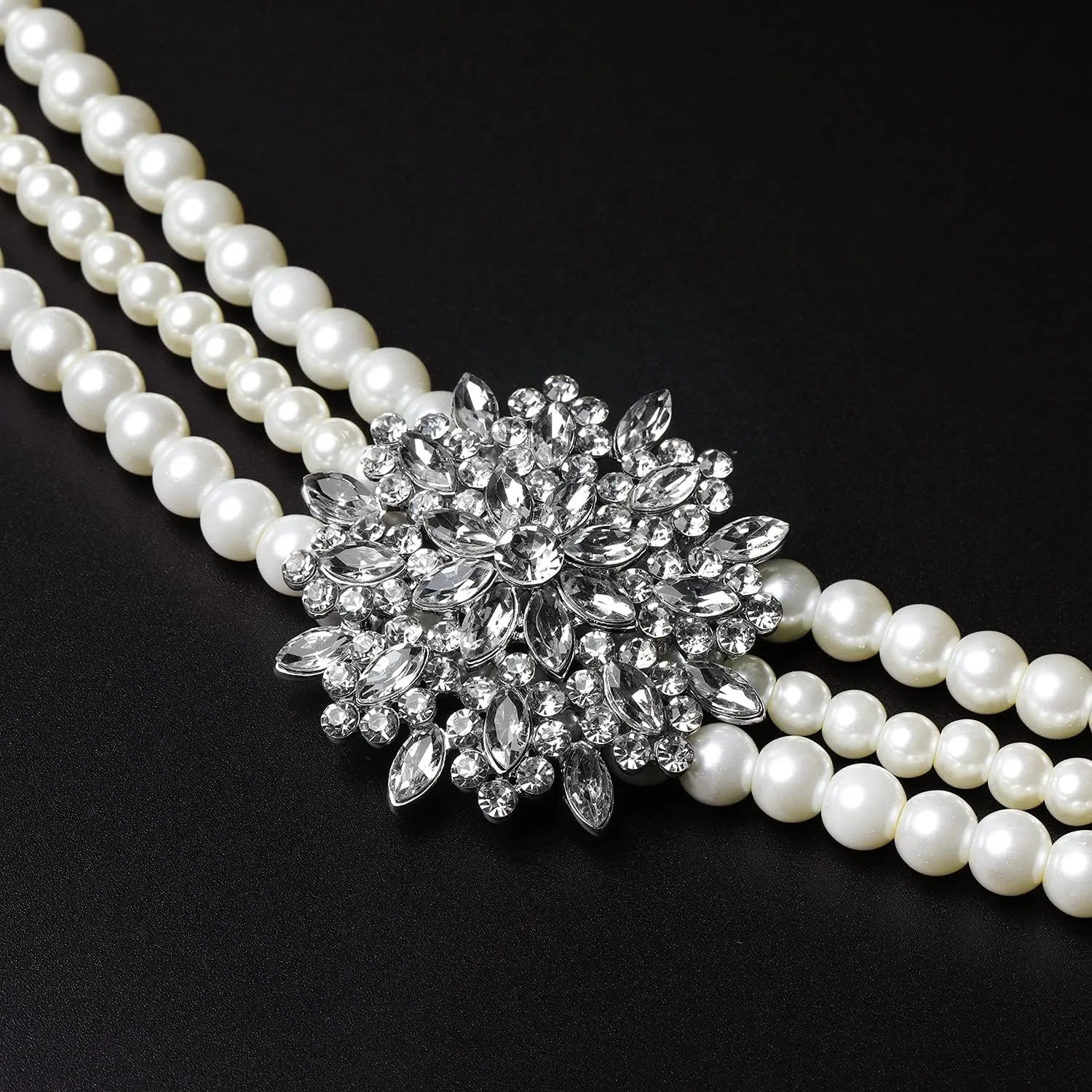 BABEYOND 1920s Gatsby Pearl Necklace Vintage Bridal Pearl Necklace Earrings Jewelry Set Multilayer Imitation Pearl Necklace with Brooch
