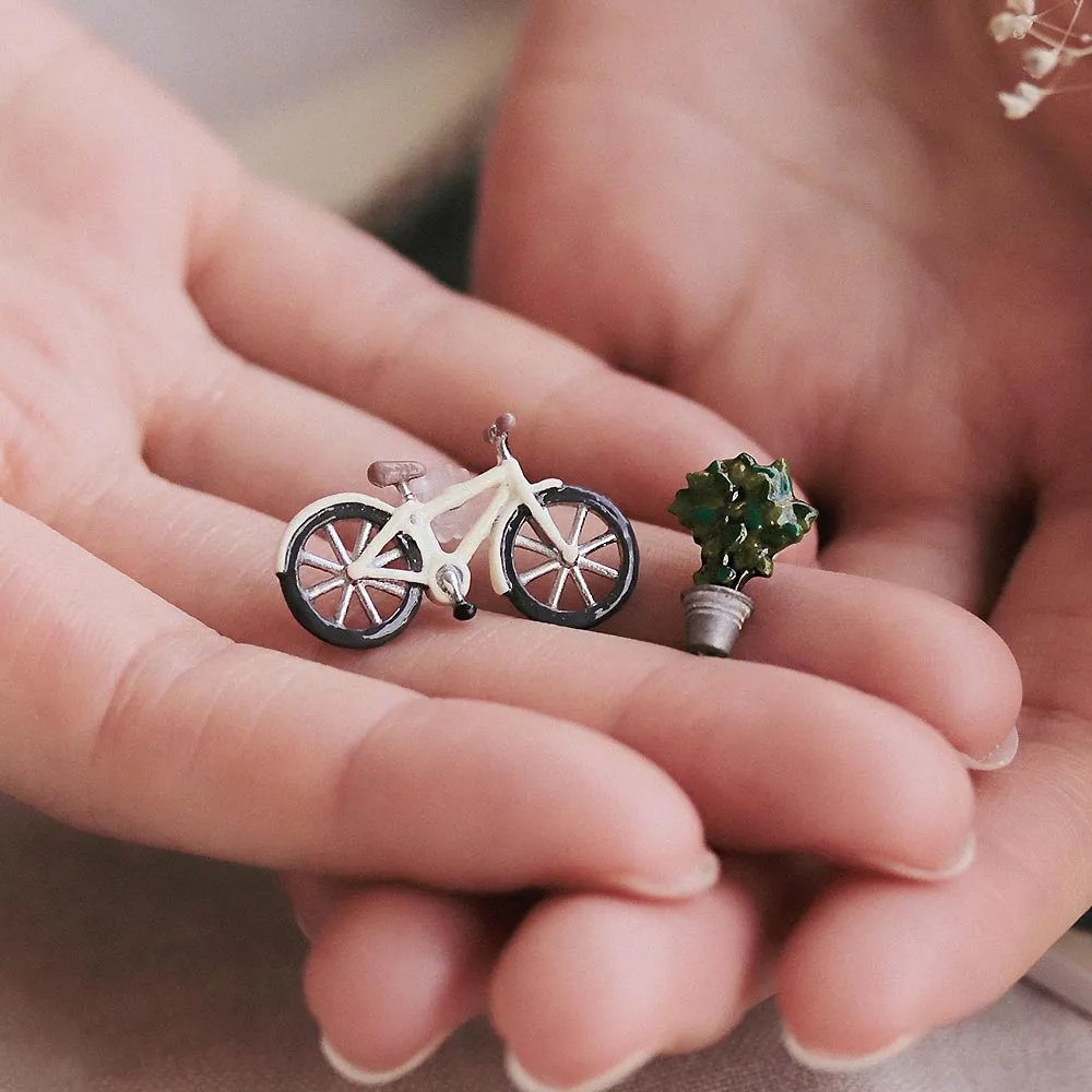 Bicycle and Tree Asymmetric Earrings
