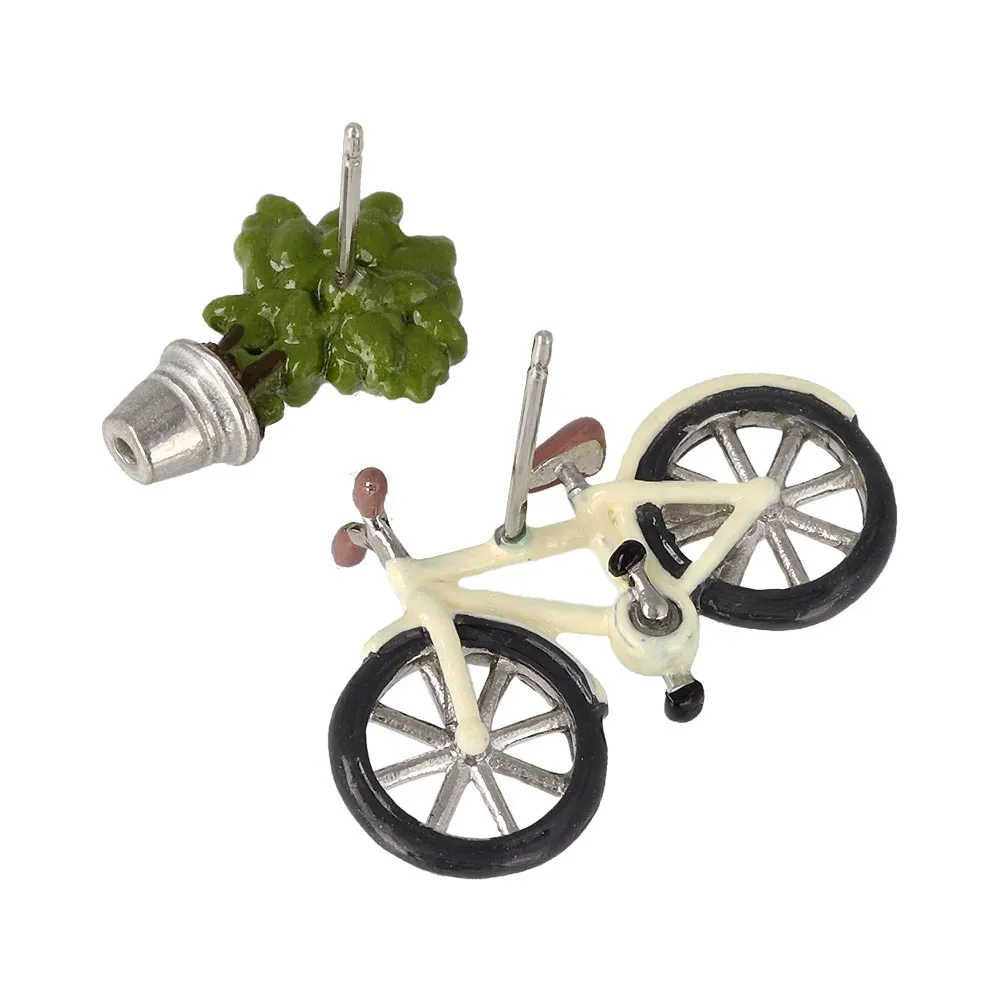 Bicycle and Tree Asymmetric Earrings