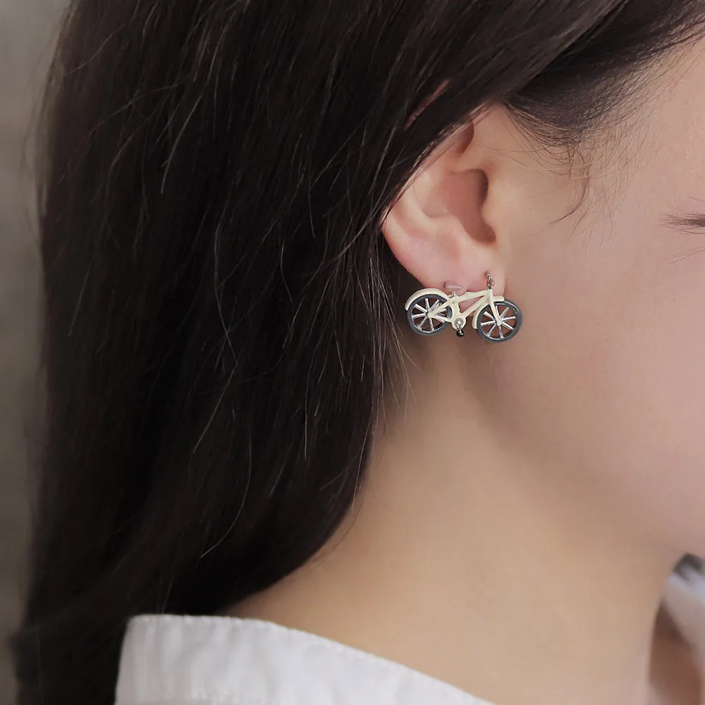 Bicycle and Tree Asymmetric Earrings