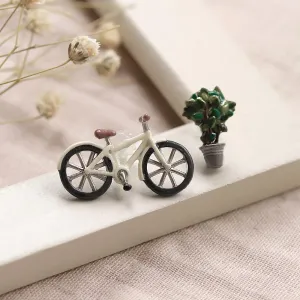 Bicycle and Tree Asymmetric Earrings