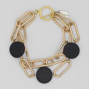 Black Double Layer Mixed Media Bracelet