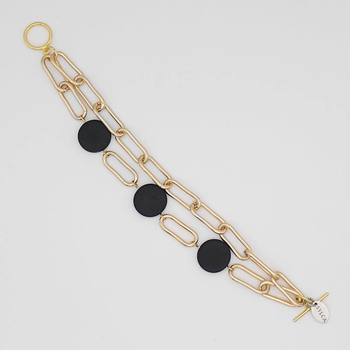 Black Double Layer Mixed Media Bracelet