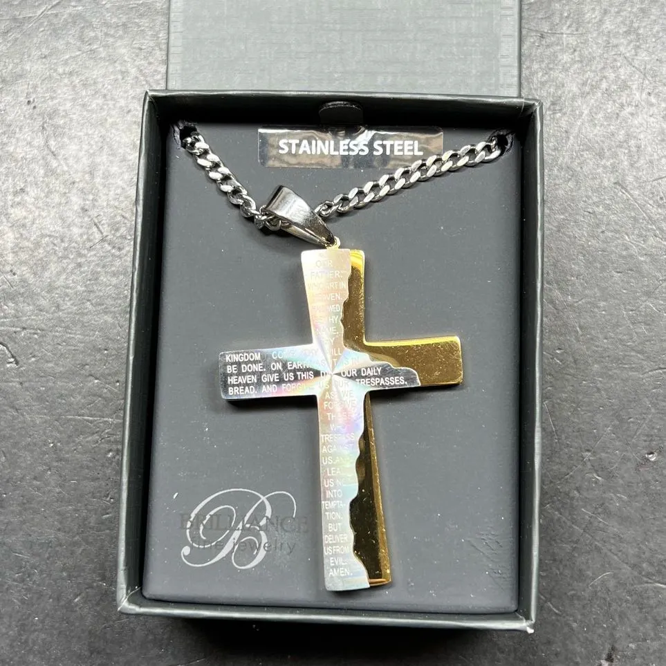Brilliance Stainless Steel Prayer Cross Necklace IOB